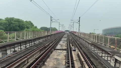 The view from the last coach of a driverless metro train Stock Footage 343196994