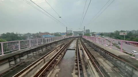 The view from the last coach of a driverless metro train Stock Footage 343197038