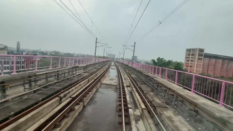 The view from the last coach of a driverless metro train Stock Footage 343197039
