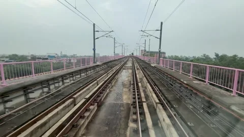 The view from the last coach of a driverless metro train Stock Footage 343197053