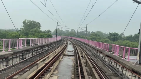 The view from the last coach of a driverless metro train Stock Footage 343197078
