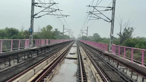 The view from the last coach of a driverless metro train Stock Footage 343197095