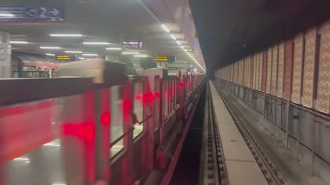 The view from the last coach of a driverless metro train Stock Footage 343197097