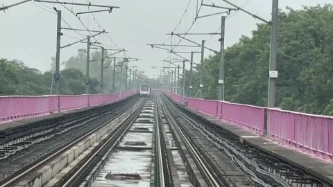 The view from the last coach of a driverless metro train Stock Footage 343197107