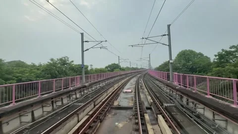 The view from the last coach of a driverless metro train Stock Footage 343197108