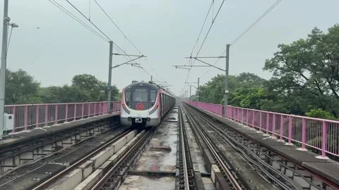 The view from the last coach of a driverless metro train Stock Footage 343197110