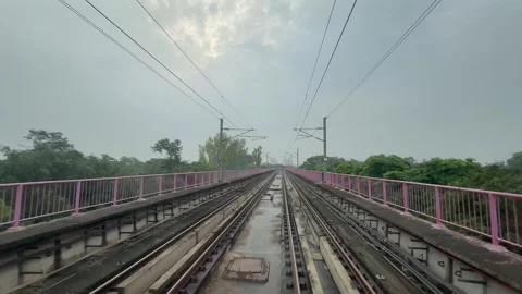 The view from the last coach of a driverless metro train Stock Footage 343197118