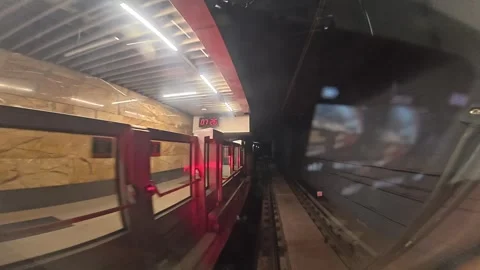 The view from the last coach of a driverless metro train Stock Footage 343197136
