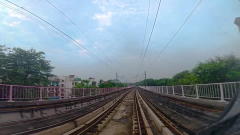 The view from the last coach of a driverless metro train Stock Footage 343197149