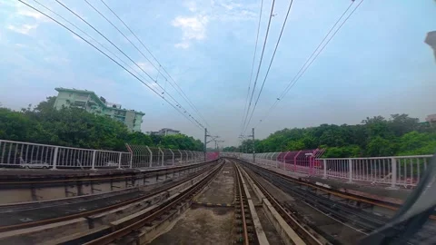 The view from the last coach of a driverless metro train Stock Footage 343197150