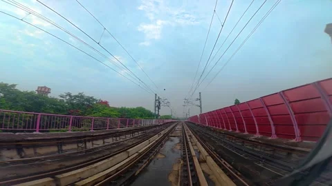 The view from the last coach of a driverless metro train Stock Footage 343197167