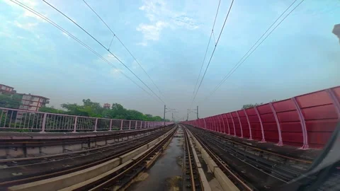 The view from the last coach of a driverless metro train Stock Footage 343197168