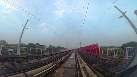 The view from the last coach of a driverless metro train Stock Footage 343197176