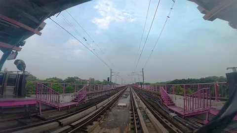 The view from the last coach of a driverless metro train Stock Footage 343197198