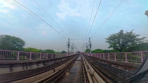 The view from the last coach of a driverless metro train Stock Footage 343197239