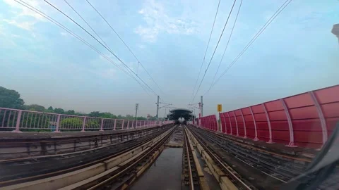 The view from the last coach of a driverless metro train Stock Footage 343197240