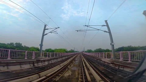 The view from the last coach of a driverless metro train Stock Footage 343197242