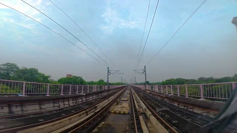 The view from the last coach of a driverless metro train Stock Footage 343197252