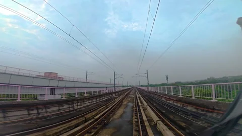 The view from the last coach of a driverless metro train Stock Footage 343197273