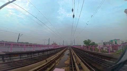 The view from the last coach of a driverless metro train Stock Footage 343197280