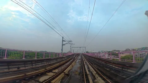 The view from the last coach of a driverless metro train Stock Footage 343197288