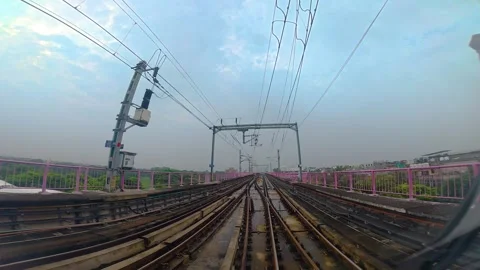 The view from the last coach of a driverless metro train Stock Footage 343197290