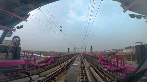 The view from the last coach of a driverless metro train Stock Footage 343197305
