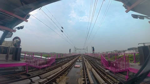 The view from the last coach of a driverless metro train Stock Footage 343197317