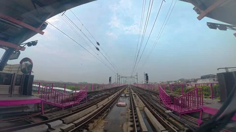 The view from the last coach of a driverless metro train Stock Footage 343197332