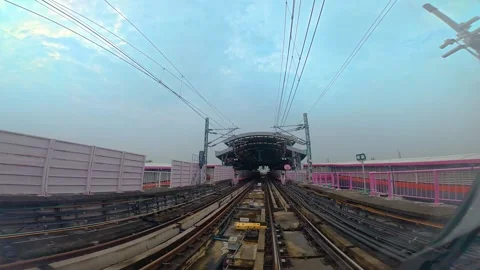 The view from the last coach of a driverless metro train Stock Footage 343197346