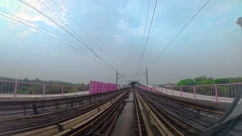 The view from the last coach of a driverless metro train Stock Footage 343197365