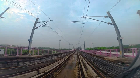 The view from the last coach of a driverless metro train Stock Footage 343197367