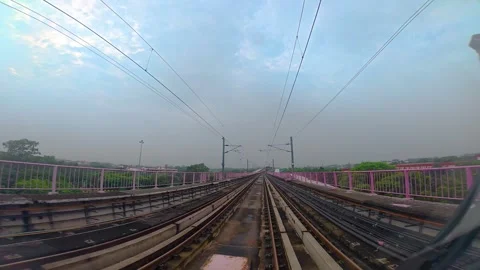 The view from the last coach of a driverless metro train Stock Footage 343197373