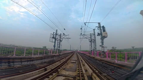 The view from the last coach of a driverless metro train Stock Footage 343197376
