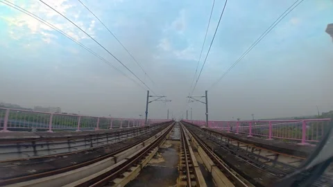The view from the last coach of a driverless metro train Stock Footage 343197394