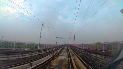 The view from the last coach of a driverless metro train Stock Footage 343197397