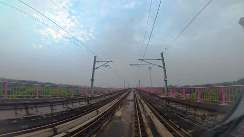 The view from the last coach of a driverless metro train Stock Footage 343197408