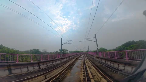The view from the last coach of a driverless metro train Stock Footage 343197441