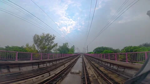 The view from the last coach of a driverless metro train Stock Footage 343197443