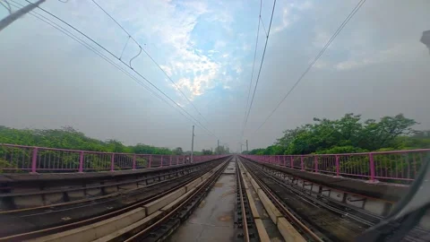 The view from the last coach of a driverless metro train Stock Footage 343197457
