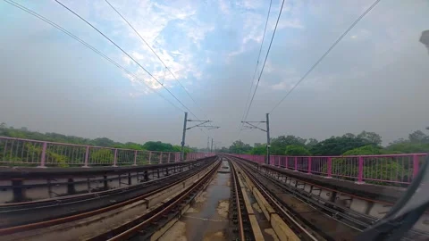 The view from the last coach of a driverless metro train Stock Footage 343197491