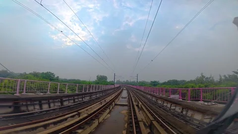 The view from the last coach of a driverless metro train Stock Footage 343197507