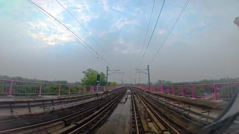 The view from the last coach of a driverless metro train Stock Footage 343197516