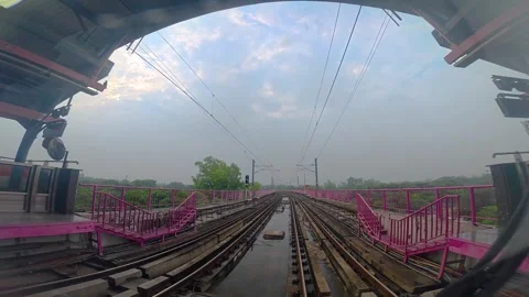 The view from the last coach of a driverless metro train Stock Footage 343197538
