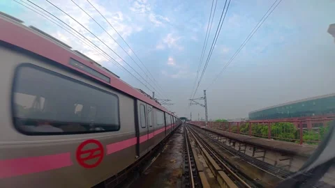 The view from the last coach of a driverless metro train Stock Footage 343197577