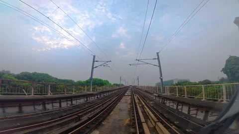 The view from the last coach of a driverless metro train Stock Footage 343197597