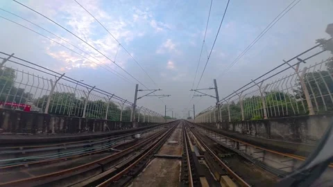 The view from the last coach of a driverless metro train Stock Footage 343197603