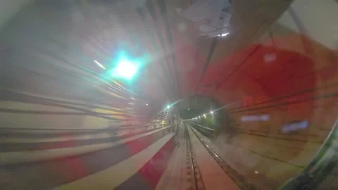 The view from the last coach of a driverless metro train Stock Footage 343197611