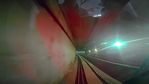 The view from the last coach of a driverless metro train Stock Footage 343197619