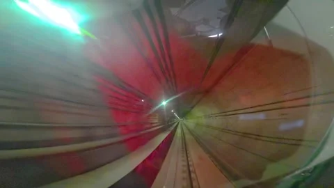 The view from the last coach of a driverless metro train Stock Footage 343197634